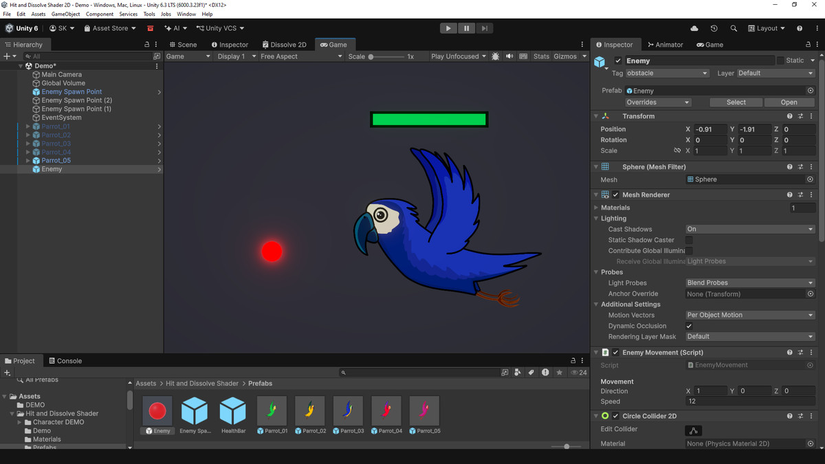 Hit and Dissolve 2D Shader & System