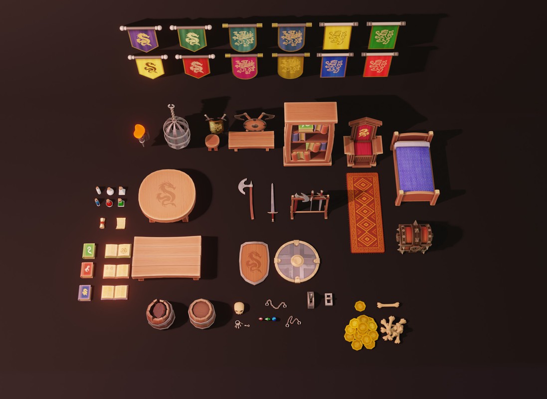 Stylized Fantasy Interiors – Low Poly 3D Props Pack (Built-in)