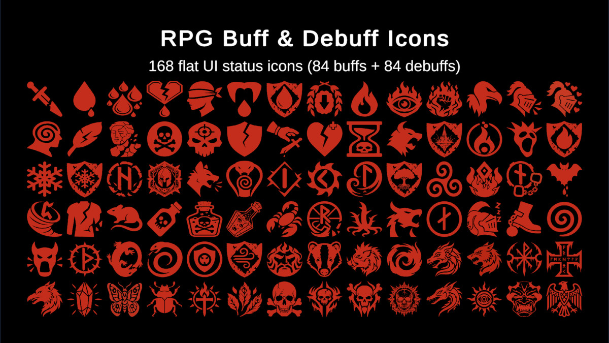 RPG Buff & Debuff Icons - Flat Fantasy Pack
