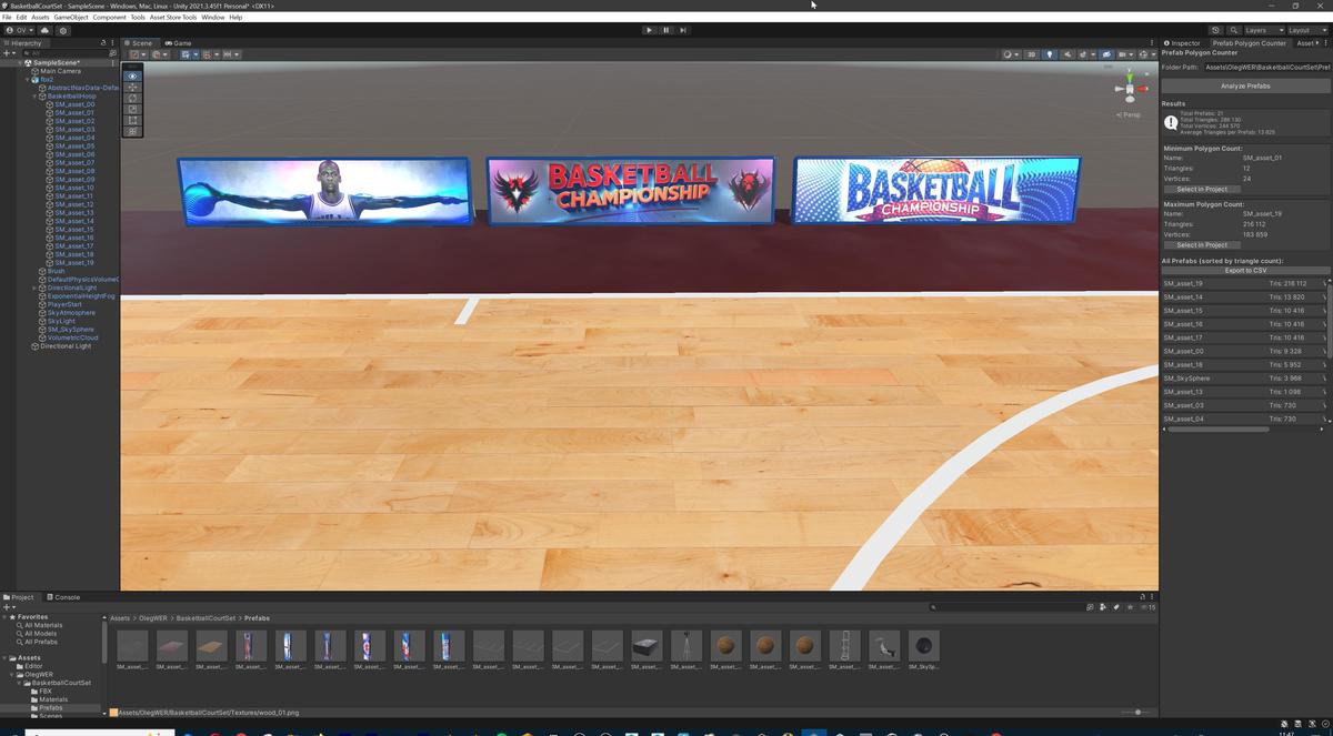 Basketball Court Set with Backboard, Hoop, Parquet, Balls, Digital Timer, Screen