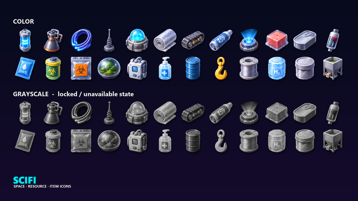 Sci-Fi Resource Icons - 286 Space Items