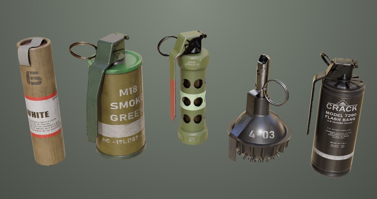Smoke and Flash Grenades Single Mat URP HDRP Textures