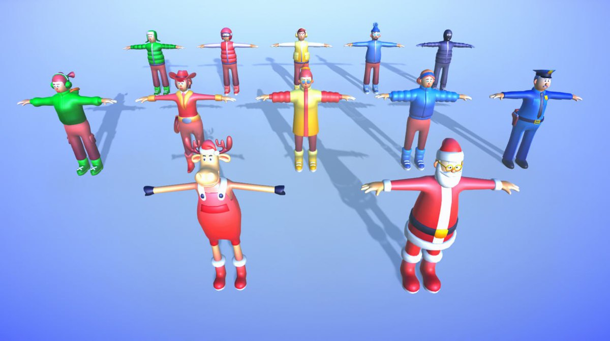 Cute characters and beautiful New Year and Christmas surroundings