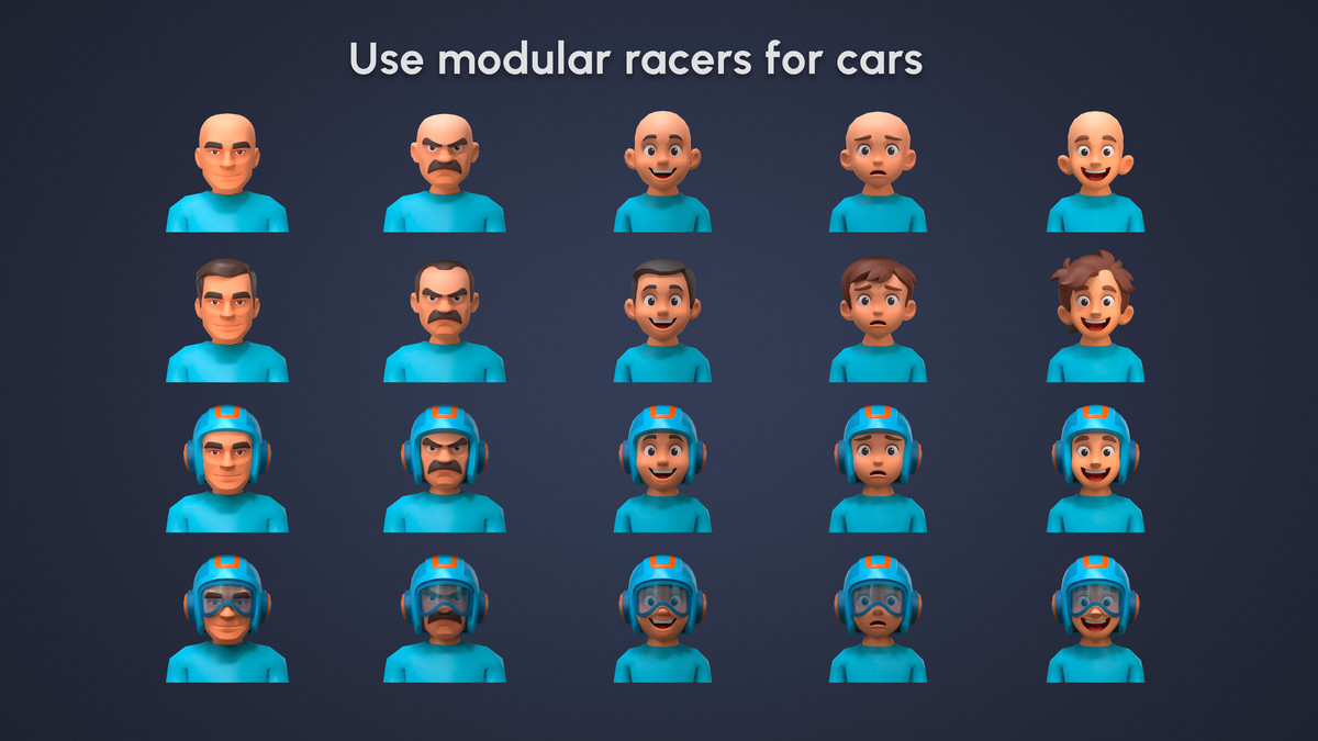 Modular Racing Cars - Low Poly 3D Models