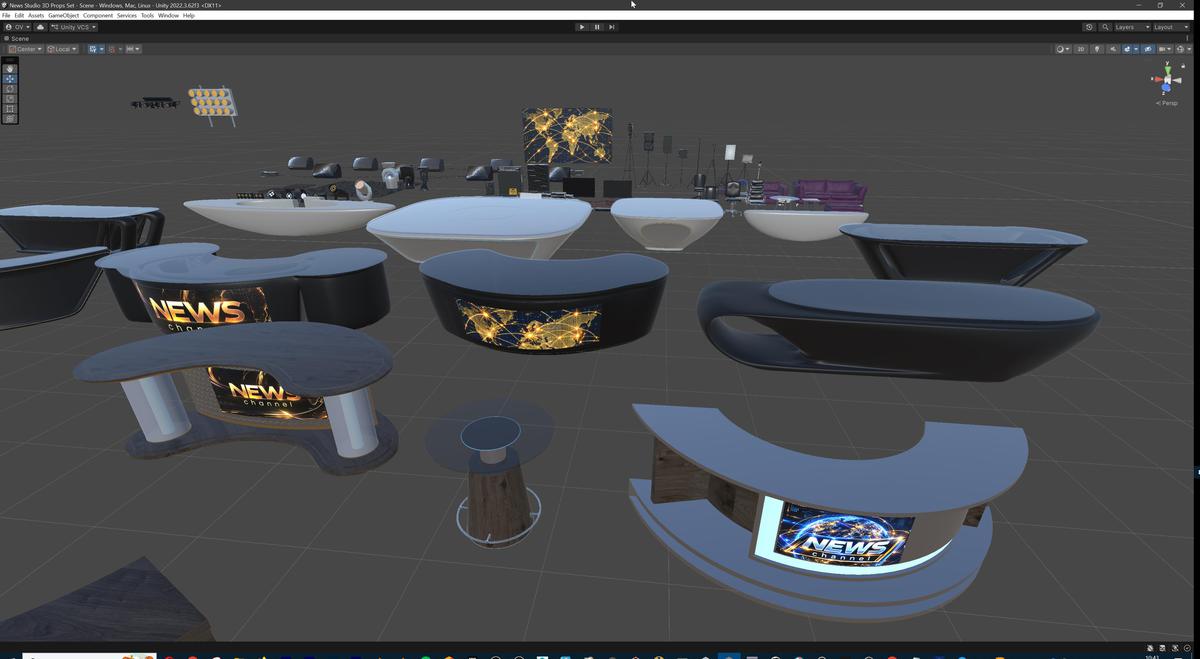 News Studio 3D Props Set - Broadcast Desks, Studio Lights, Furniture for VR