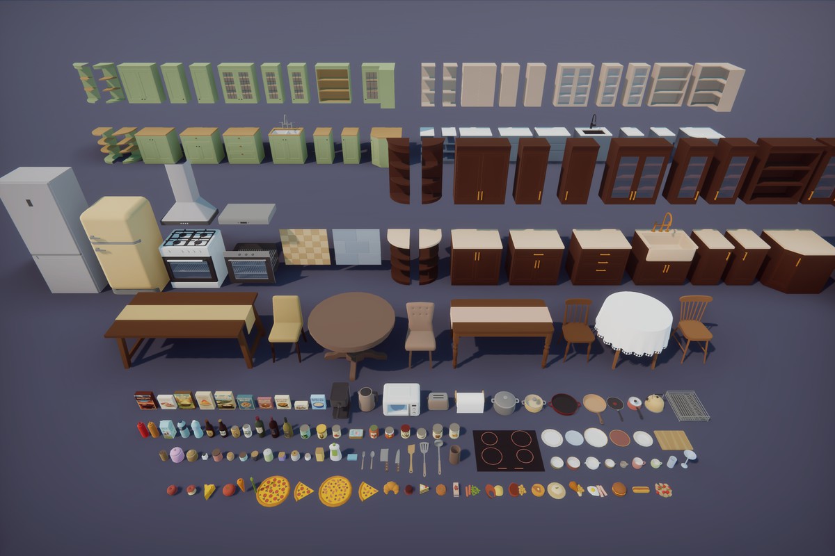 Low Poly Cartoon House Interior & Exterior