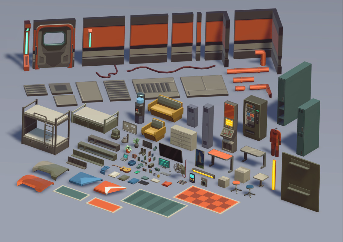 Low Poly Sci-Fi Bedroom / Cosmic Retro