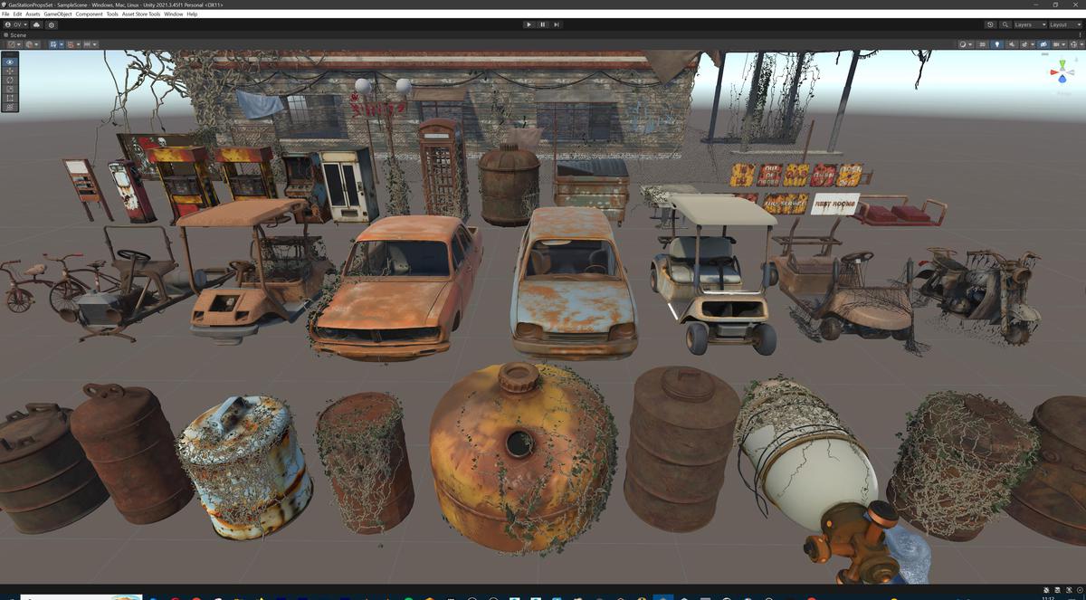Post-Apocalyptic Junkyard Rusty Gas Station Props Pack (217 3d assets)