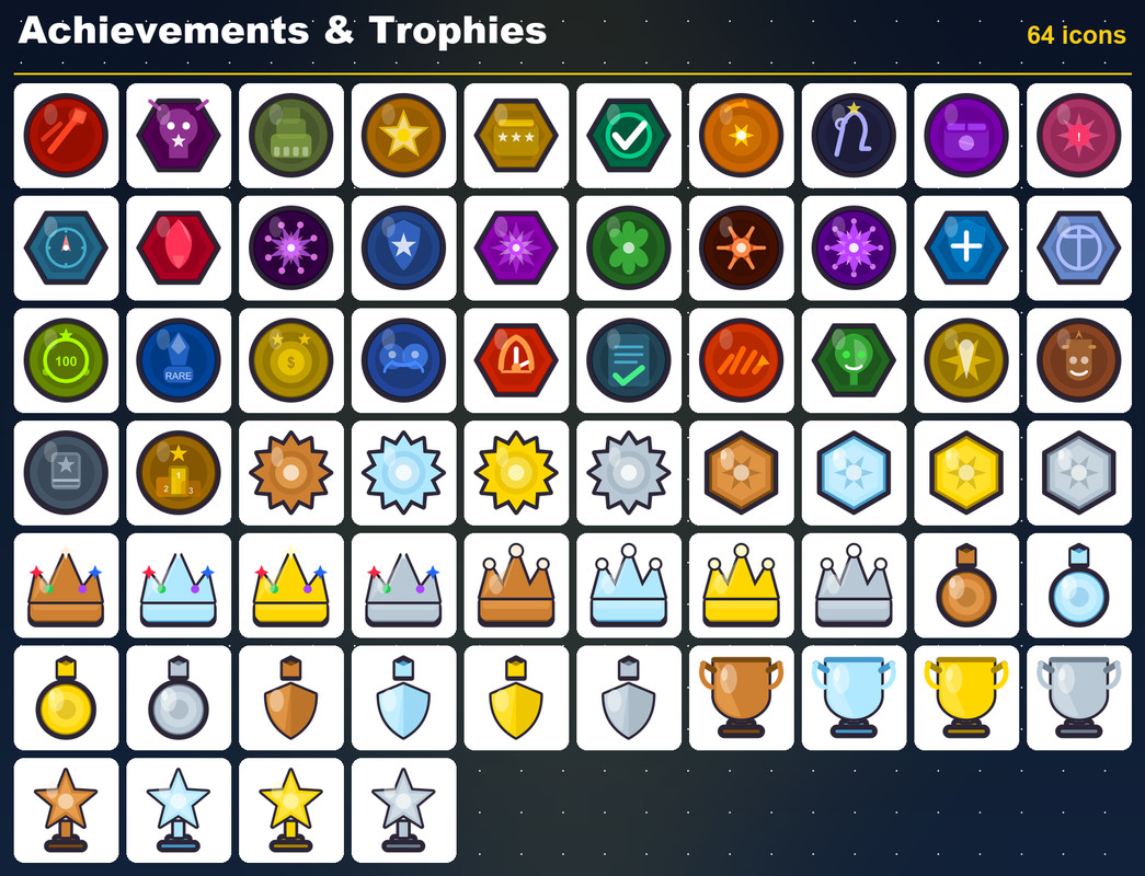 Mega Game Icon Bundle - 340 RPG, Sci-Fi, Match-3, Spell & Achievement Icons