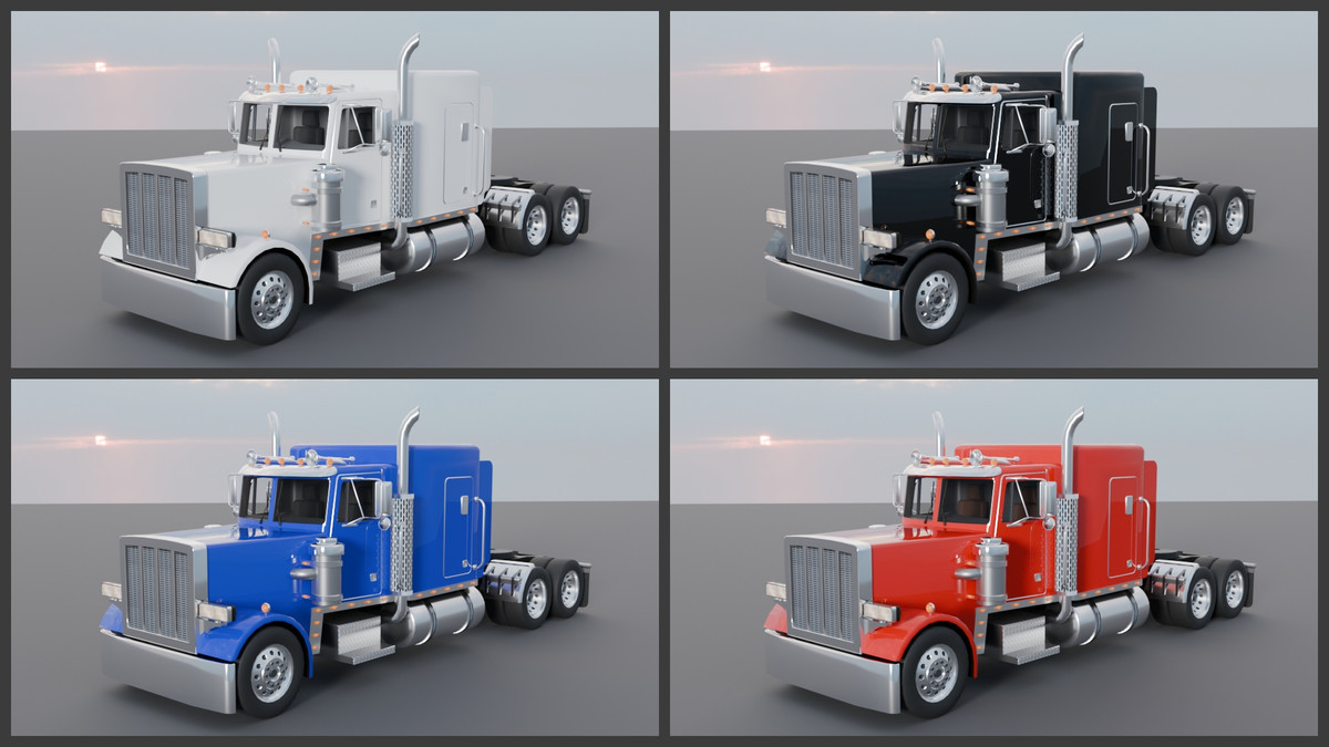 American Semi Truck + Logging Trailer | Interior, Modular, 4 Wood Log | PBR