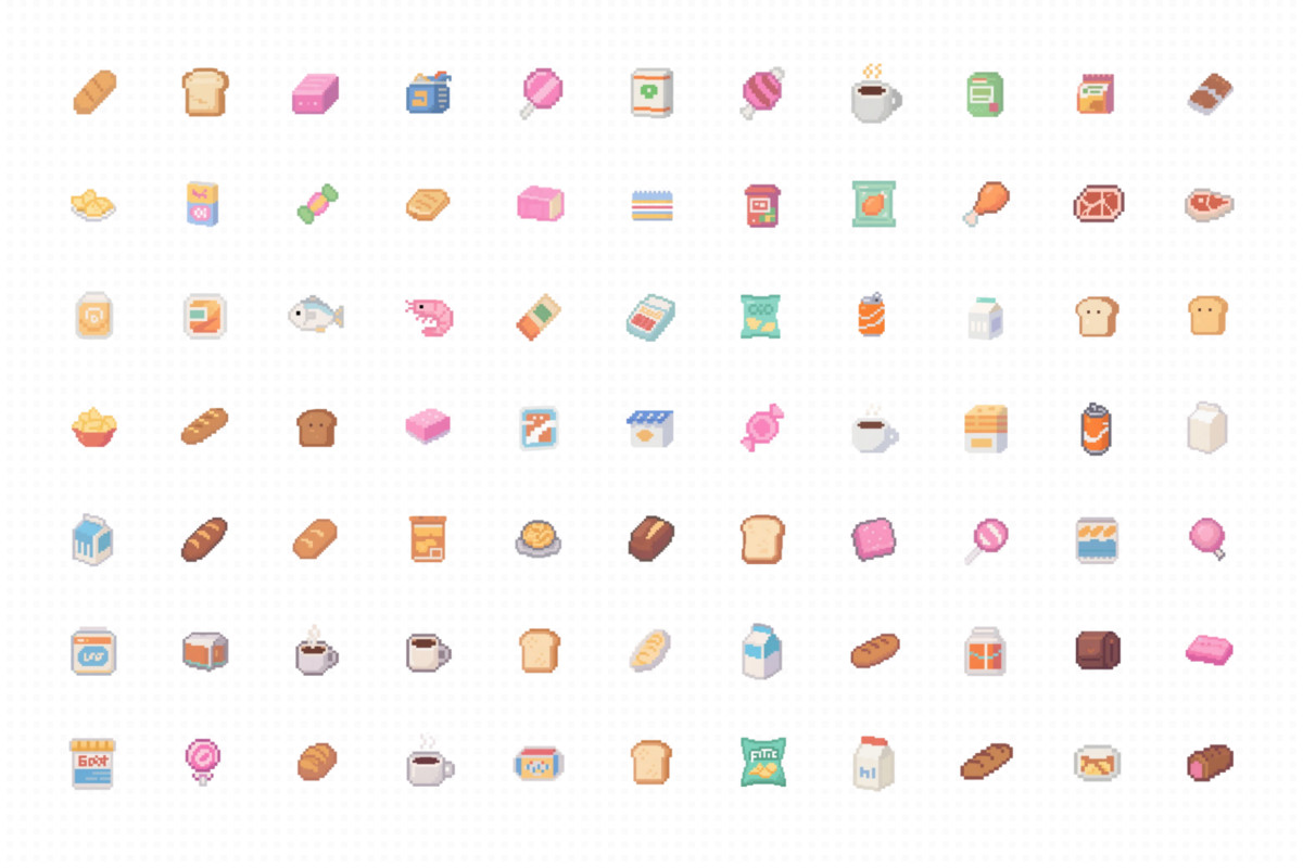 Cute Pixel Food and Shopping Icon Pack