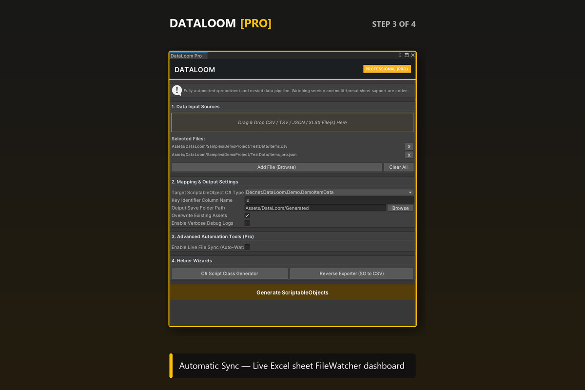 DataLoom Pro - Excel, JSON, CSV to ScriptableObject Database Importer