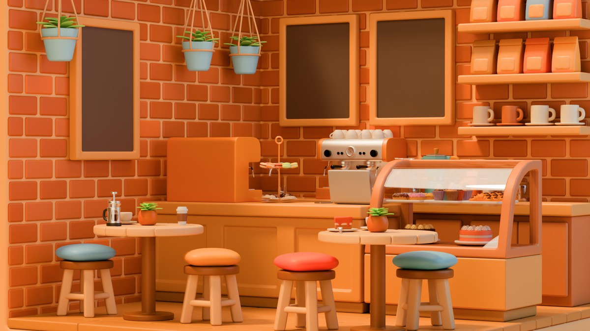 Cozy Coffee Shop Interior Props & Modular Parts