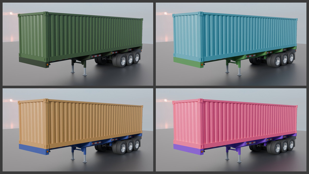 European Semi Truck + Container Trailer | Custom Logo, Openable Doors, Interior