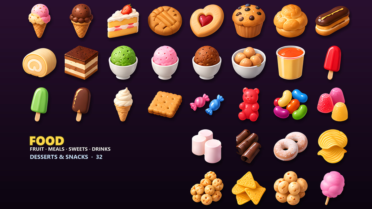 Food & Drink Icons - 232 Game Items