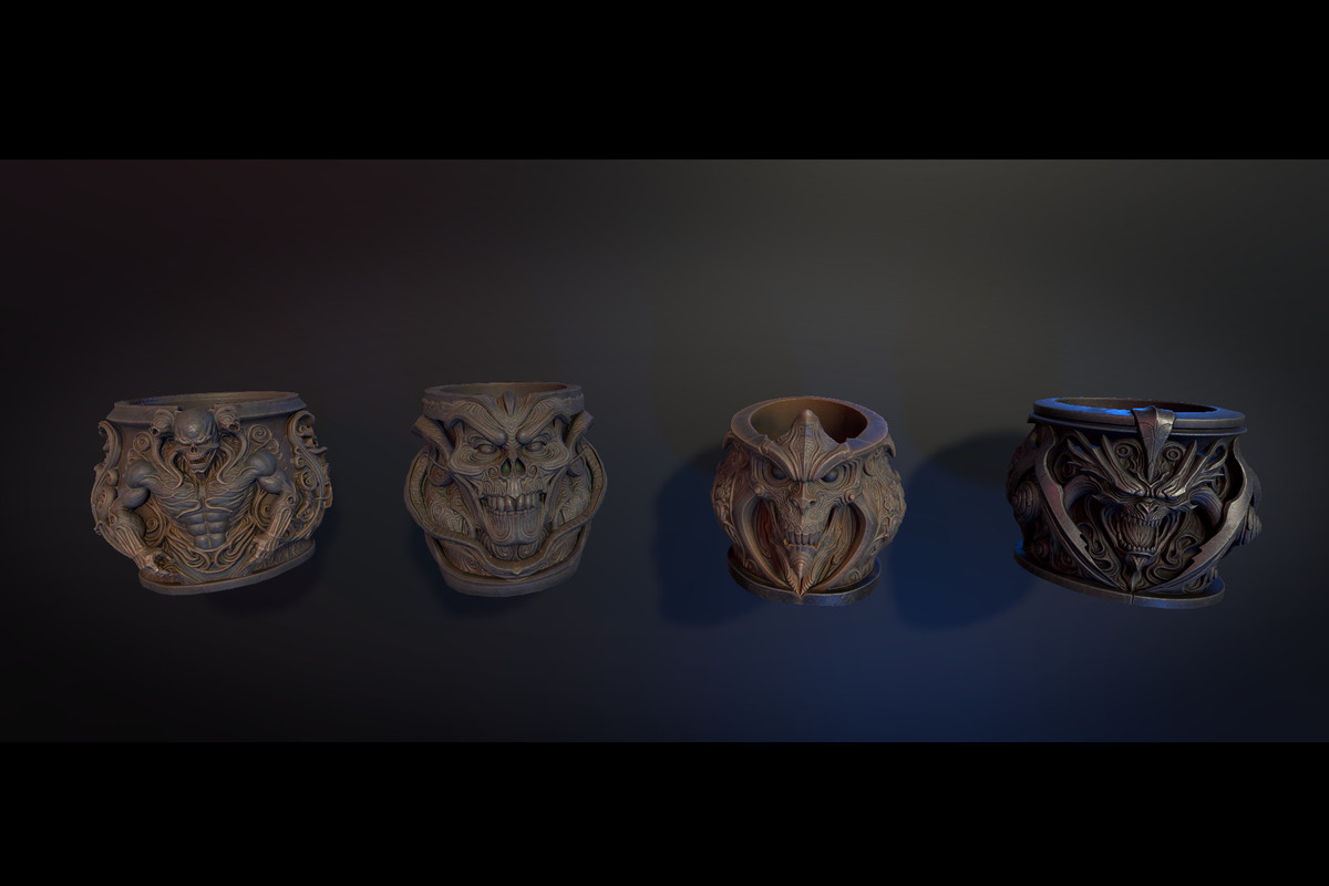 4 Dark Fantasy Buckets / Pots