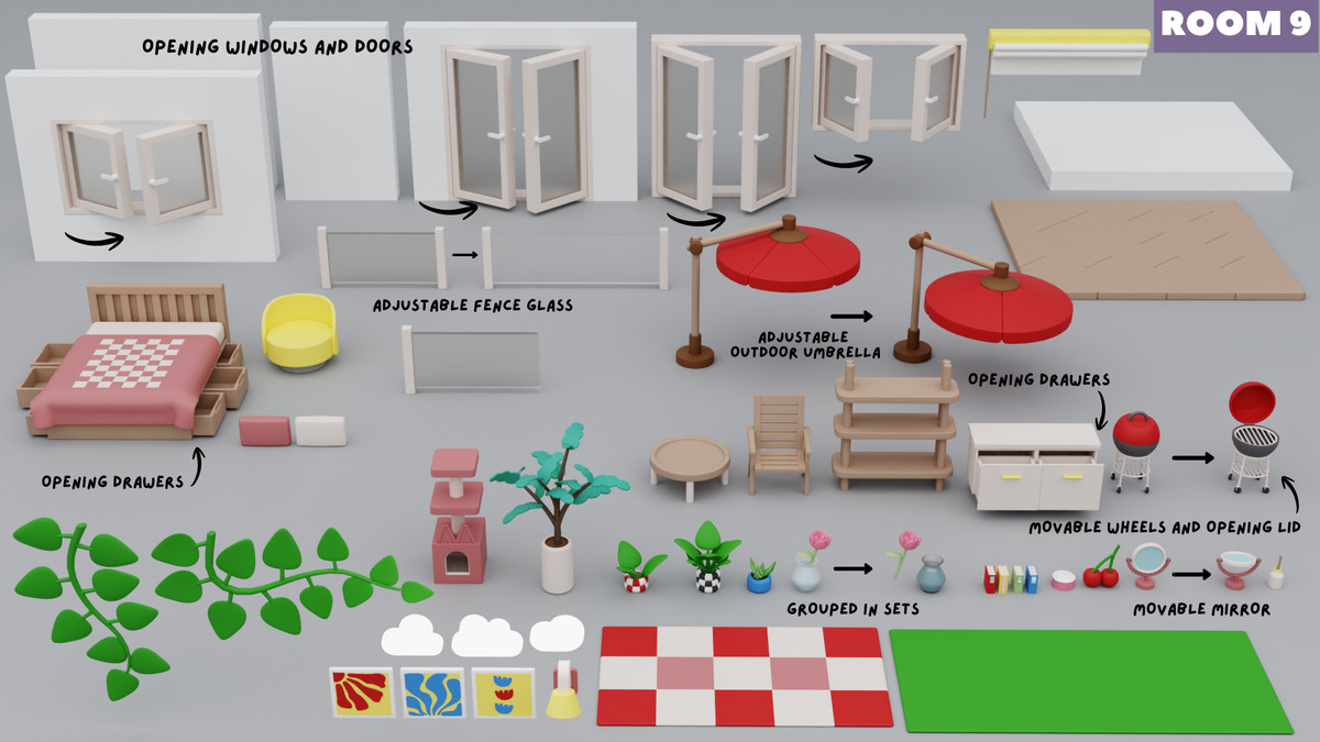 Cartoon Interactive Rooms & Furniture - Cozy Interior Pack 2