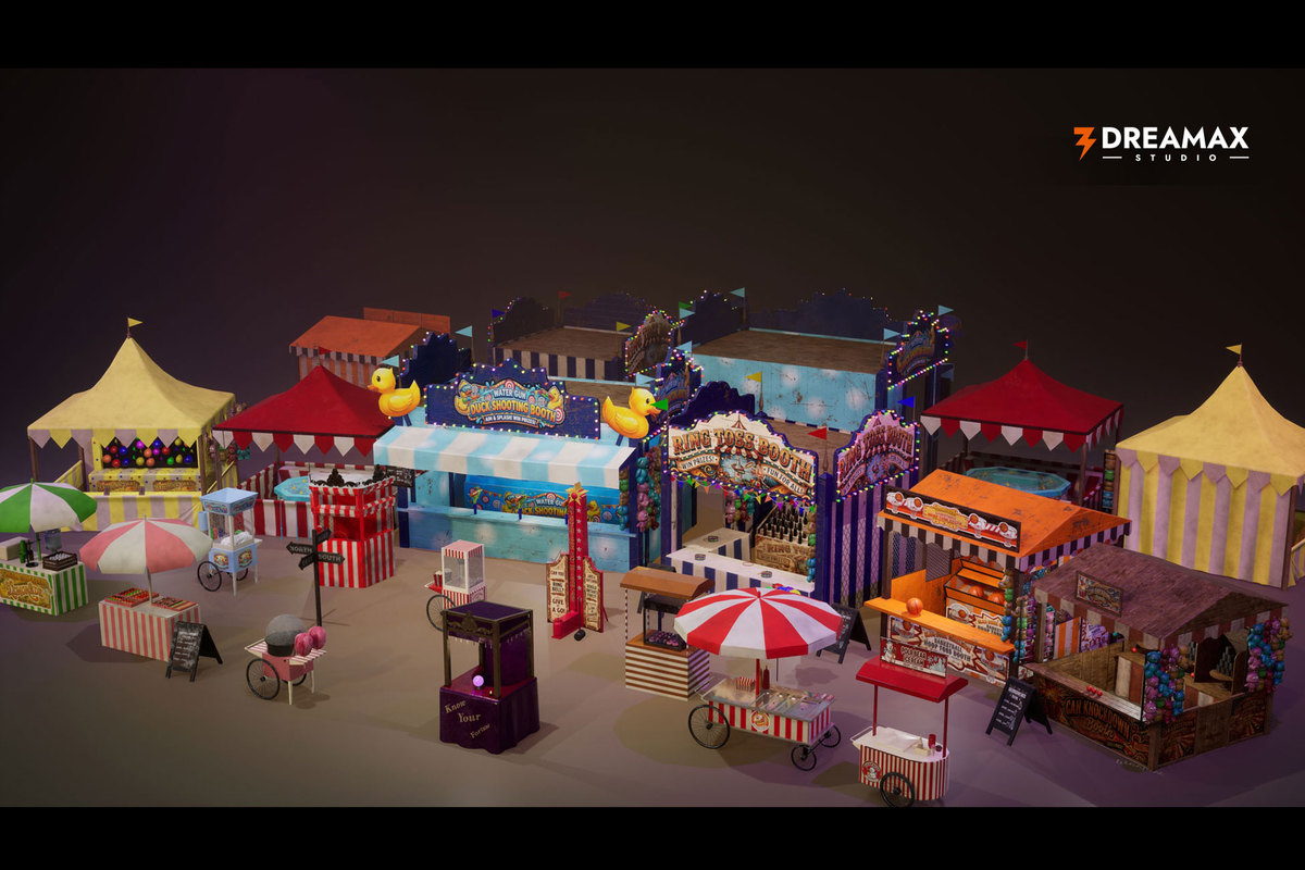 Carnival & Funfair Stalls - Game Booths, Food Carts, Circus & Festival Props