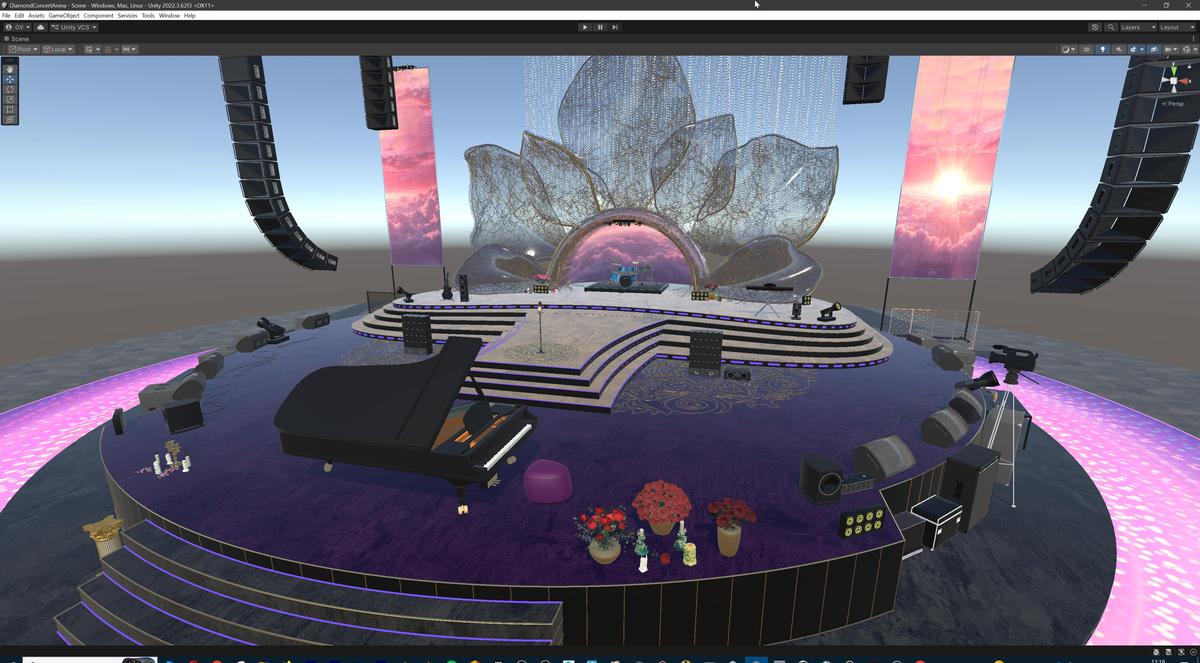 Diamond Concert Arena Stage Venue - Modular 3d Scene (with Piano, Drums, Guitar)