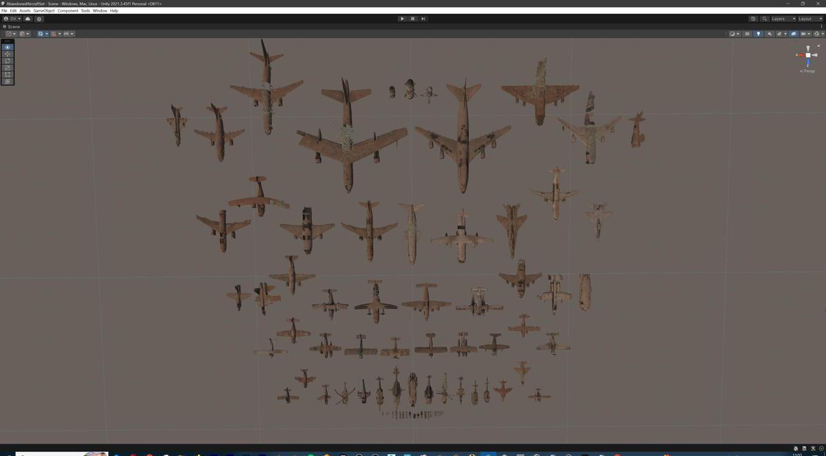 Old Abandoned Junk Rusty Aircraft and Helicopter Set 3d Game Ready Modular Props