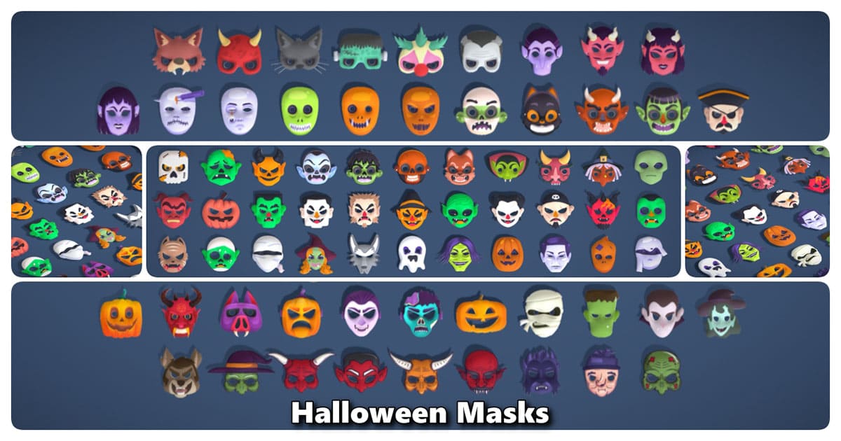 73 Halloween Masks Pack – Toon Horror Ghosts Evil Fantasy Collection