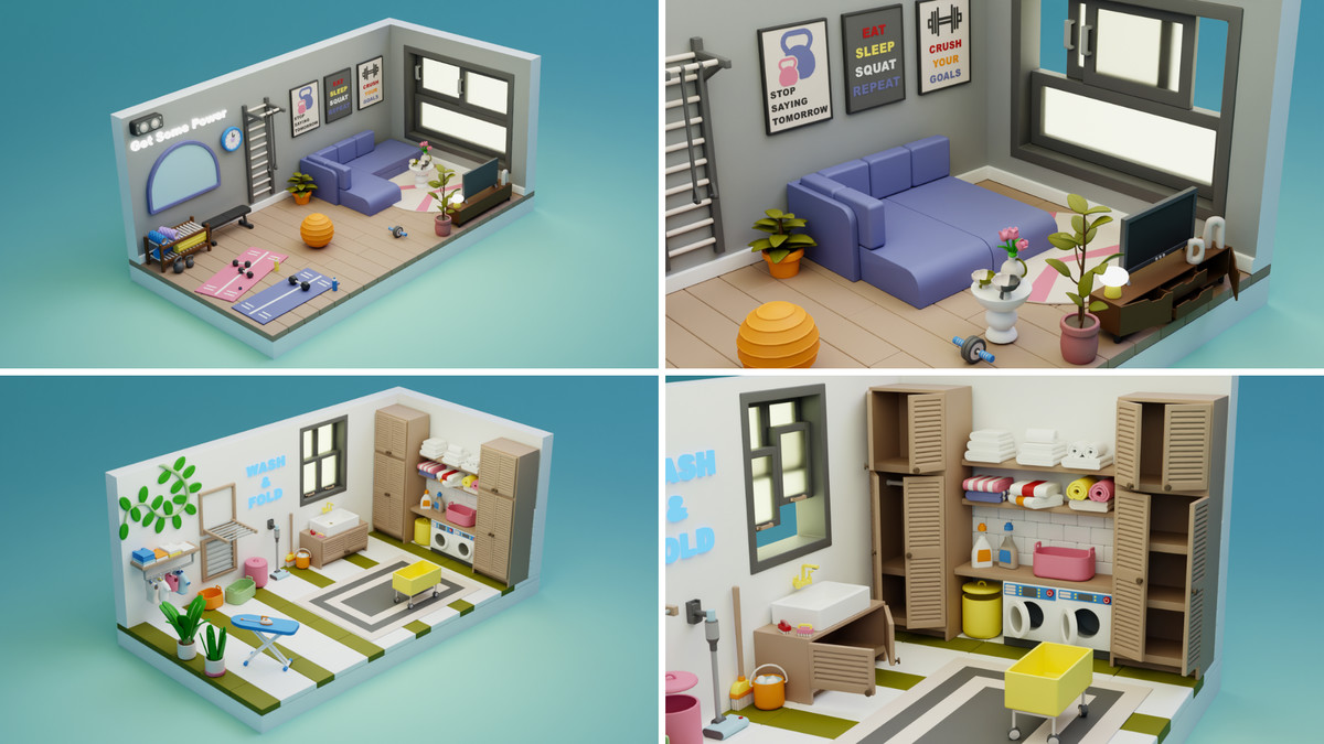 BIG PACK Interactive Cartoon Interiors & Rooms