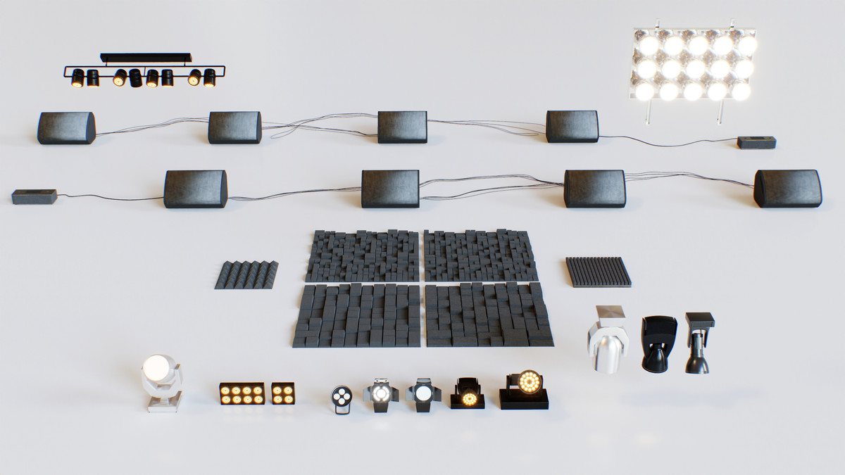 News Studio 3D Props Set - Broadcast Desks, Studio Lights, Furniture for VR