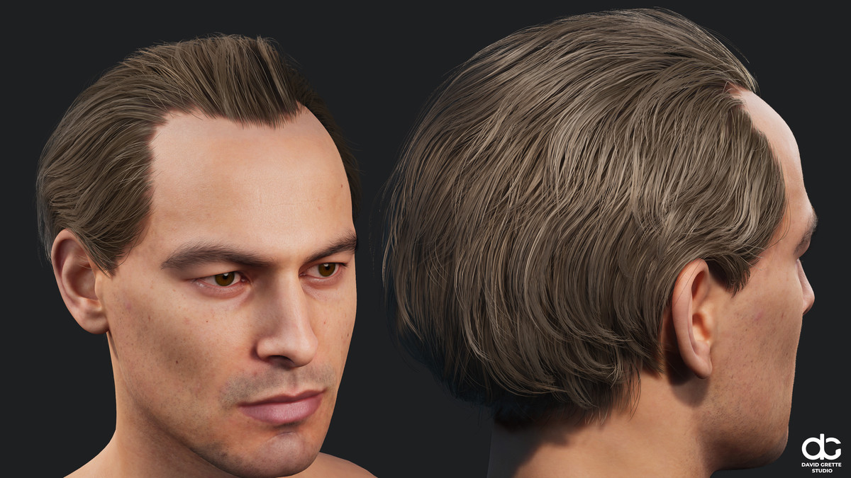 Realistic male hairstyles, pack #5 | Rigged hair, game-ready, low-poly