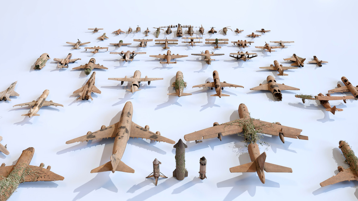 Old Abandoned Junk Rusty Aircraft and Helicopter Set 3d Game Ready Modular Props