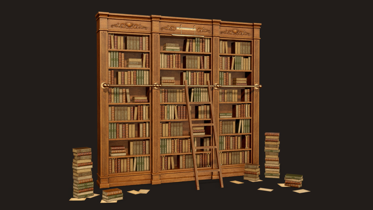 Vintage Bookcase, Books, Papers