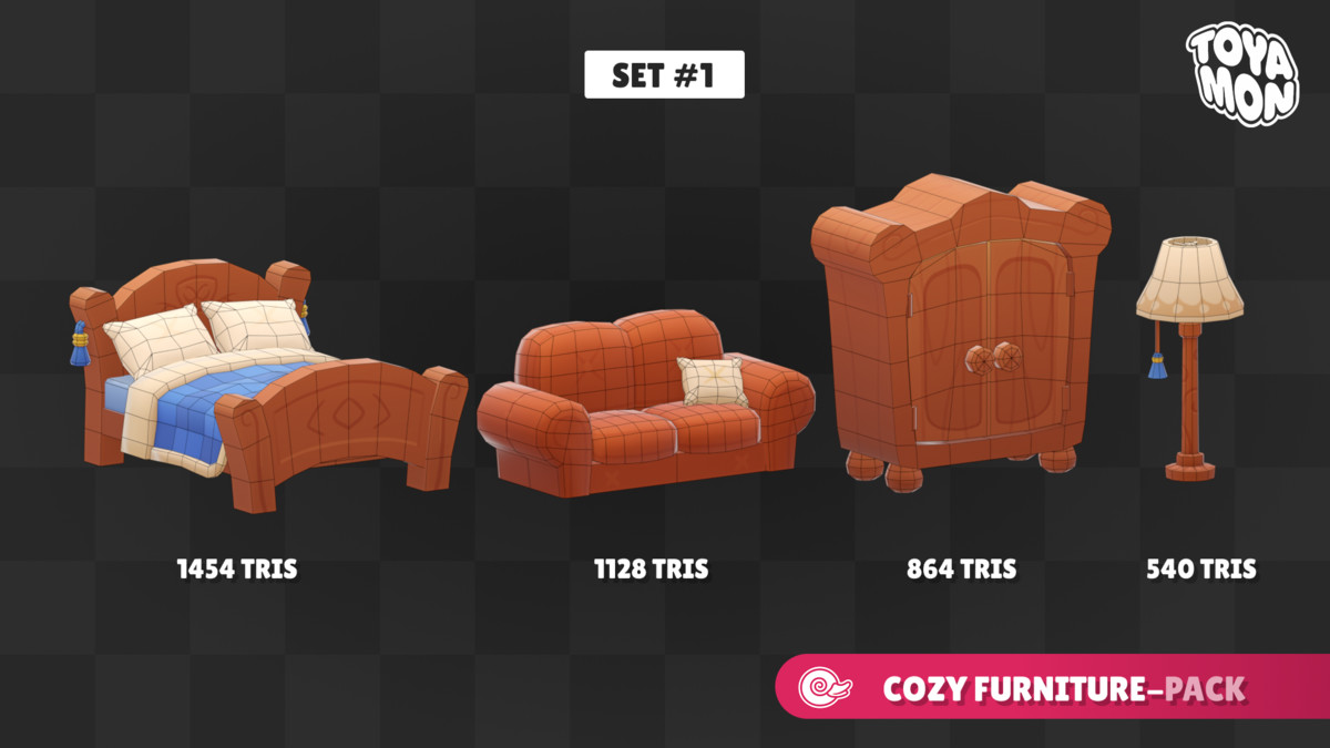 Stylized Cozy Furniture Pack - Low poly