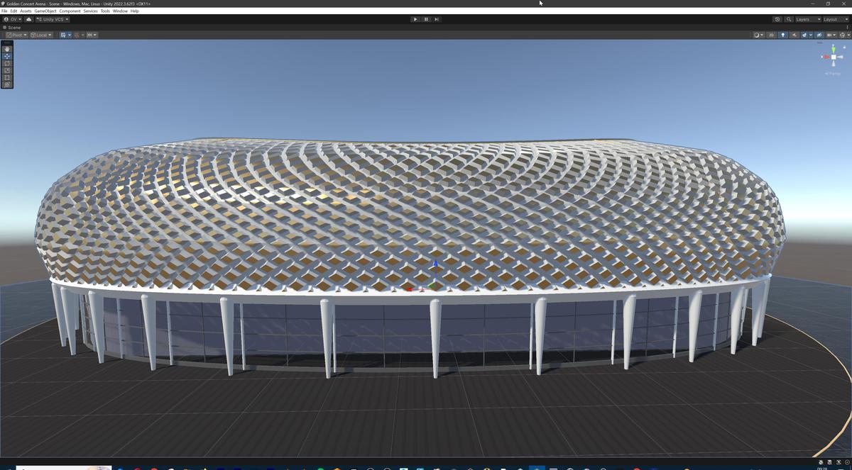 Golden Concert Arena Stadium 3D Model - Futuristic Environment with Stage, Props