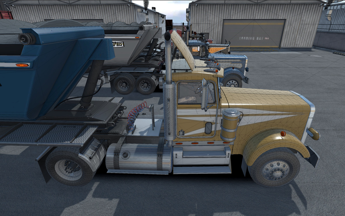 Semitruck with dump trailer