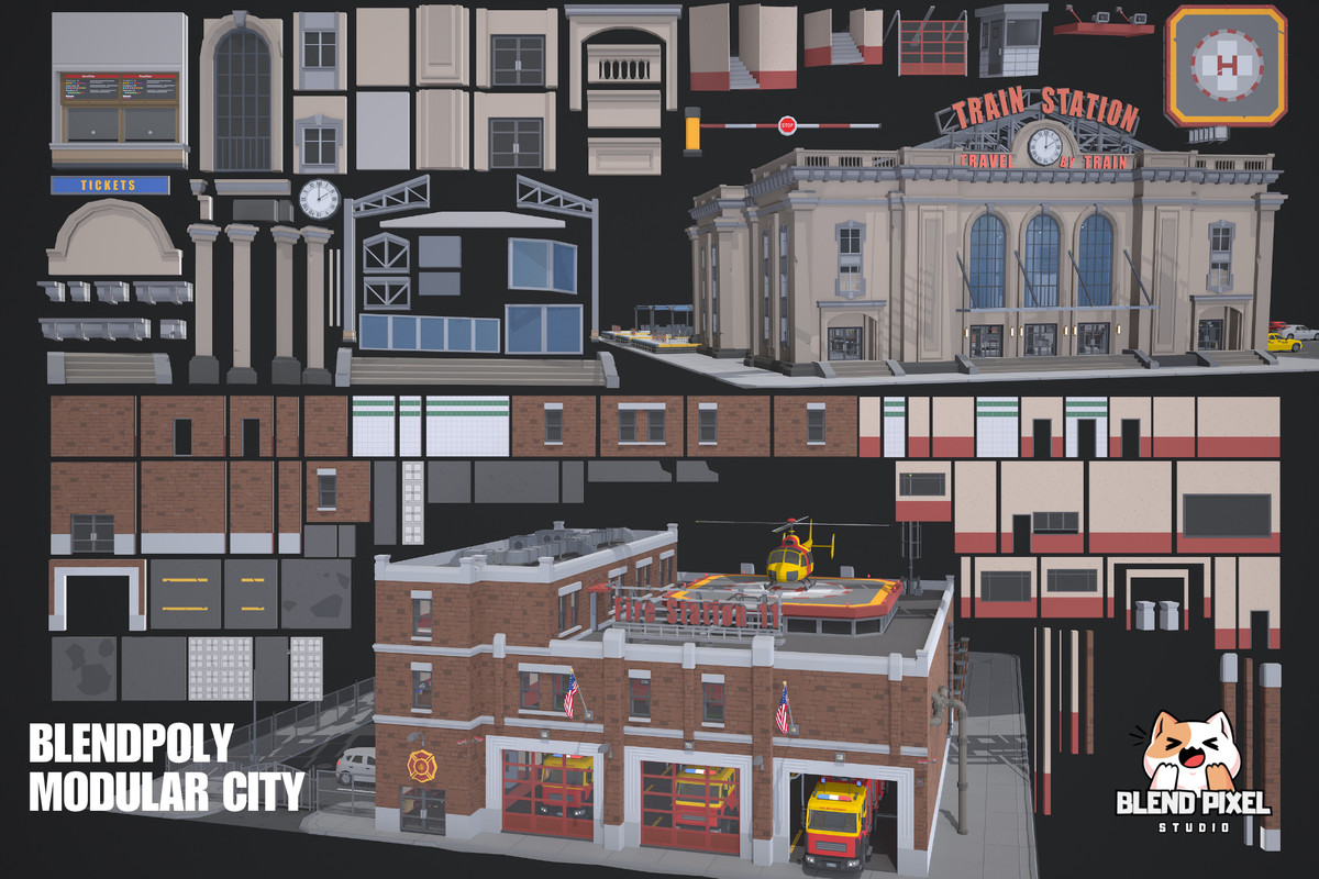 BlendPoly Modular City - Low Poly Assets