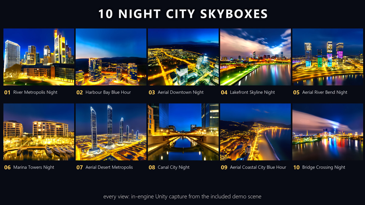 City Lights at Night - 8K True HDR Skyboxes (URP, HDRP)