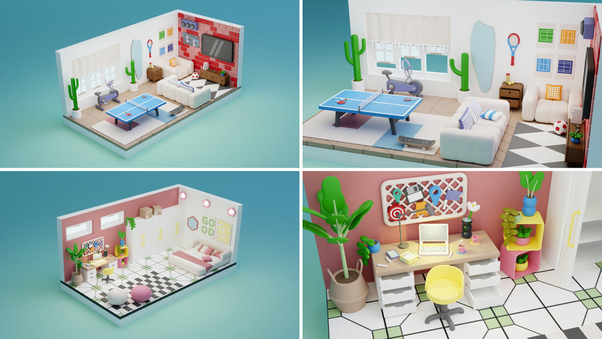 BIG PACK Interactive Cartoon Interiors & Rooms