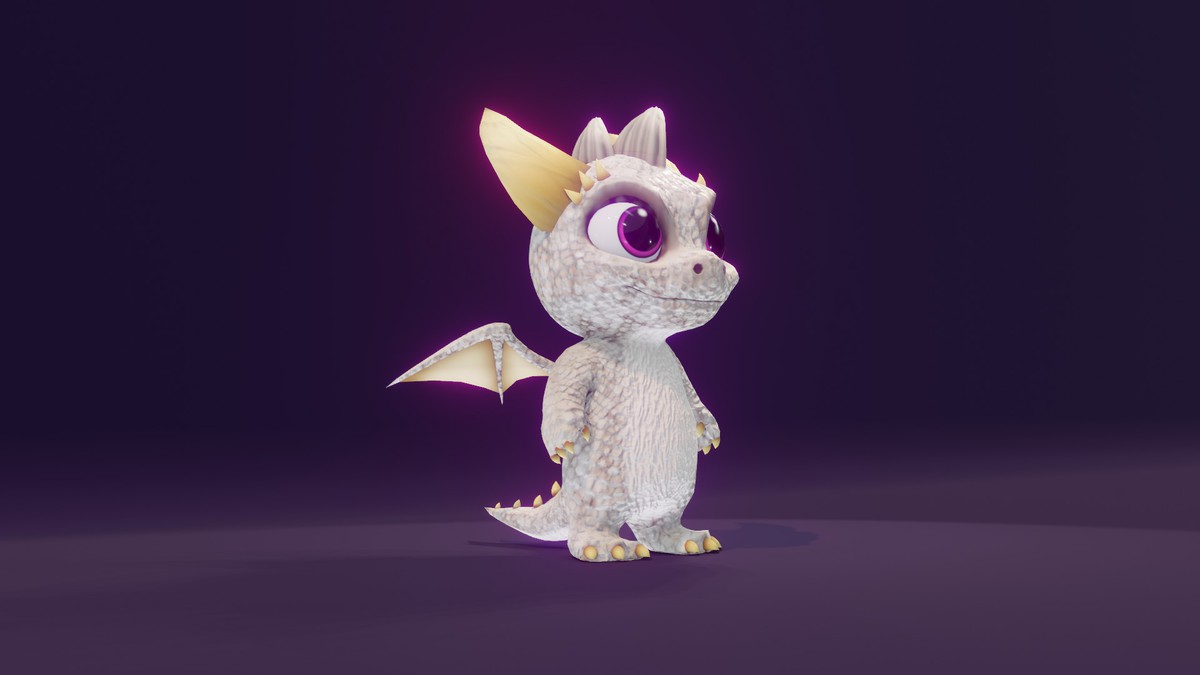 Cartoon White Dragon 3D Model (Low-Poly, Game-Ready, Animated, Built-In)