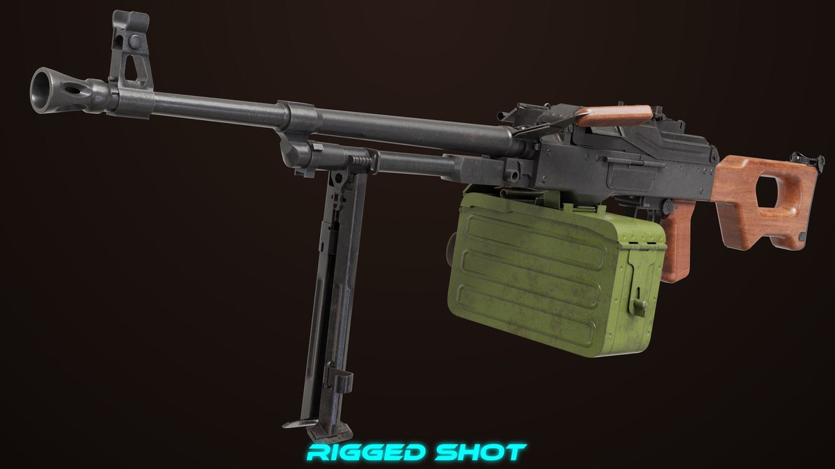 Machine Gun 11 Wood handle URP HDRP Textures