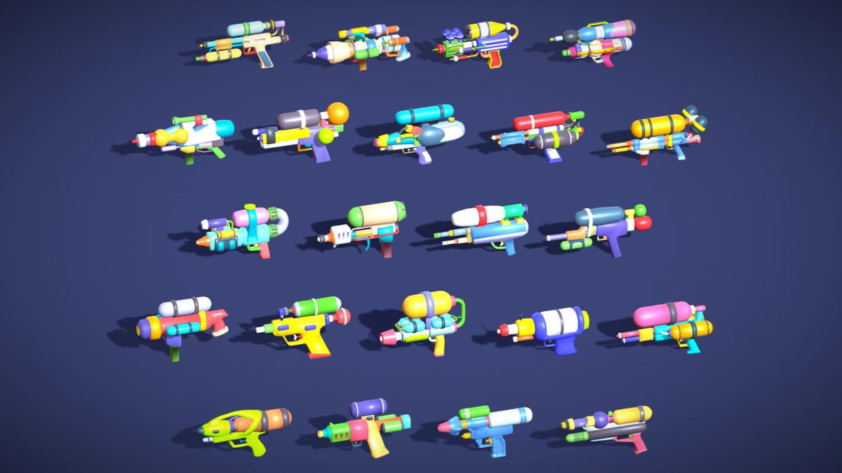 Water Gun Pack – Lowpoly Stylized Cartoon Hyper Casual Toy - Kids Collection