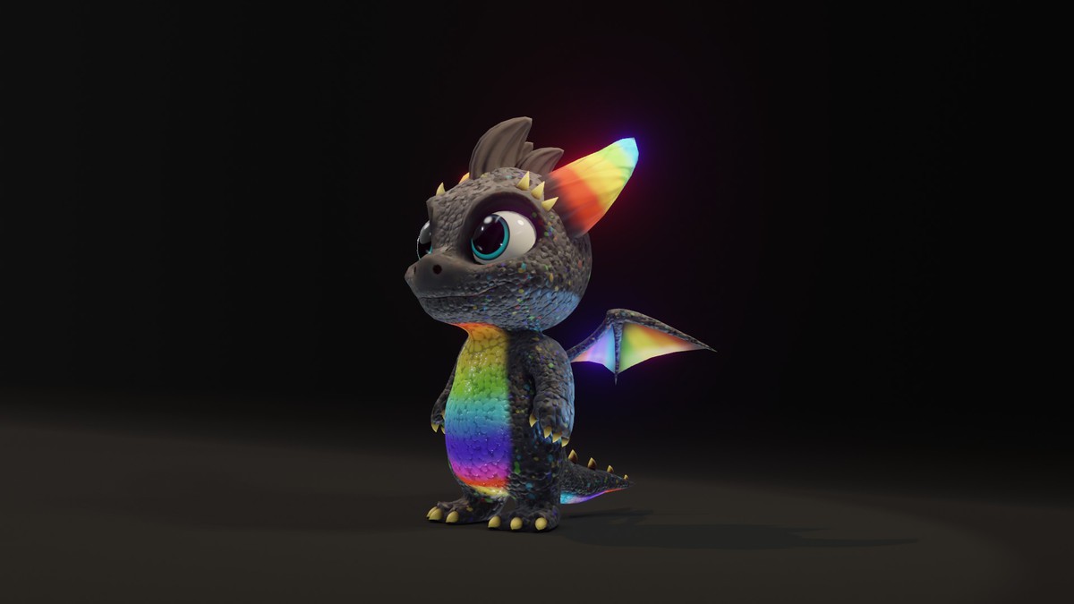 Cartoon Rainbow Dragon 3D Model (Low-Poly, Game-Ready, Animated, Built-In)