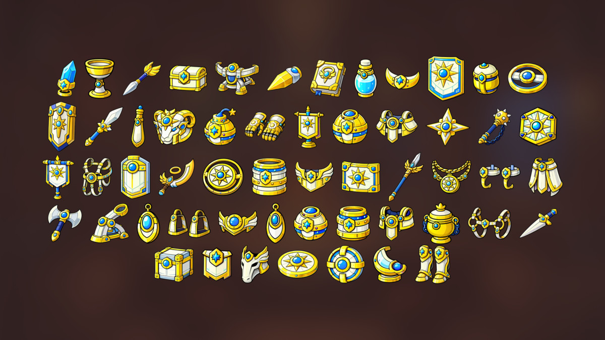 Divine Holy Paladin Equipment Relic Light Magic Icon Pack RPG Strategy Adventure