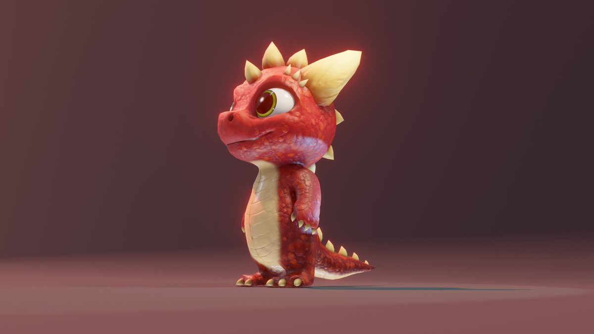 Cartoon Red Dinosaur 3D Model (Low-Poly, Game-Ready, Animated, Built-In)