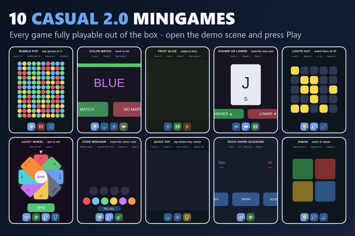 Mini Game Templates Casual 2.0 - 10 Casual Starters for Unity