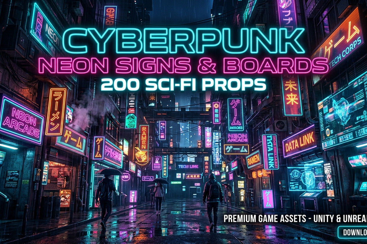 Cyberpunk Neon Signs & Boards - 200 Sci-Fi Props