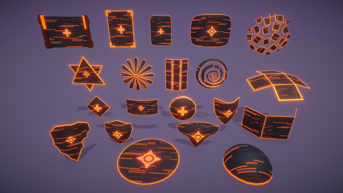 Cyber Neon Defense Shields 3D