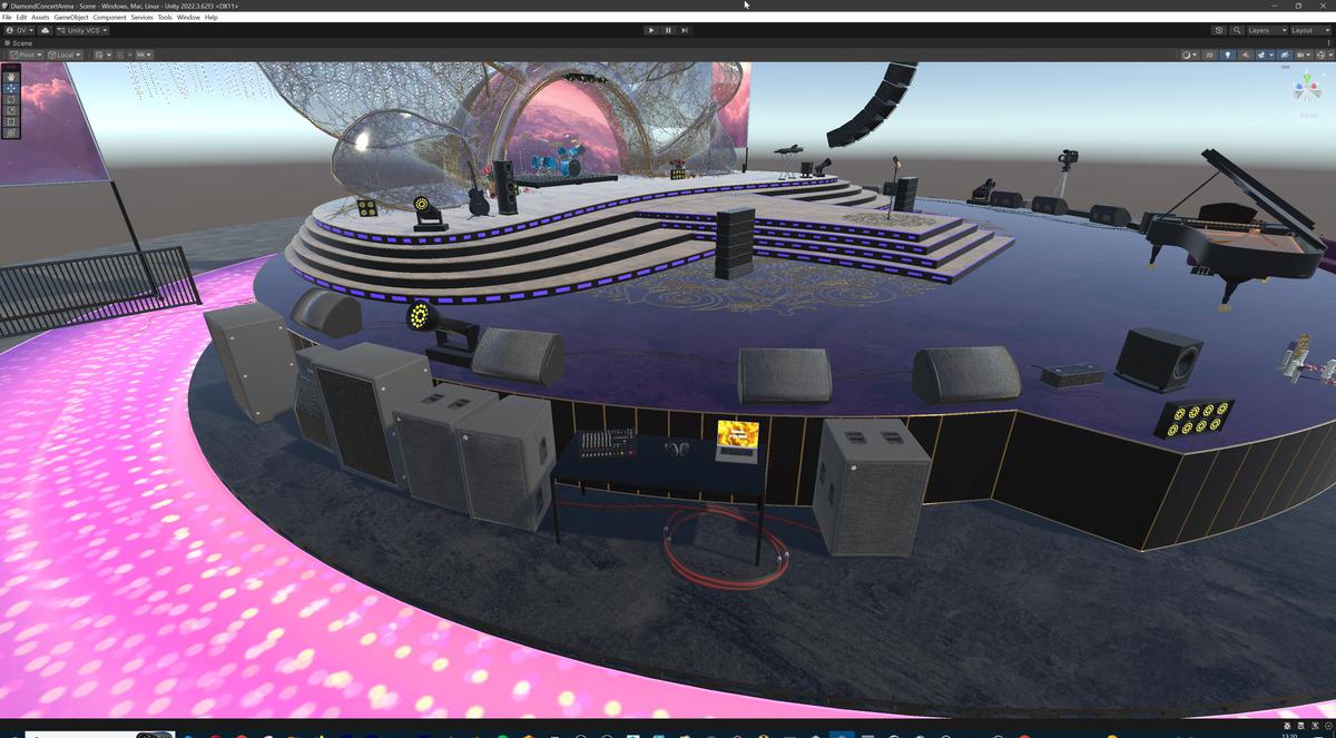 Diamond Concert Arena Stage Venue - Modular 3d Scene (with Piano, Drums, Guitar)