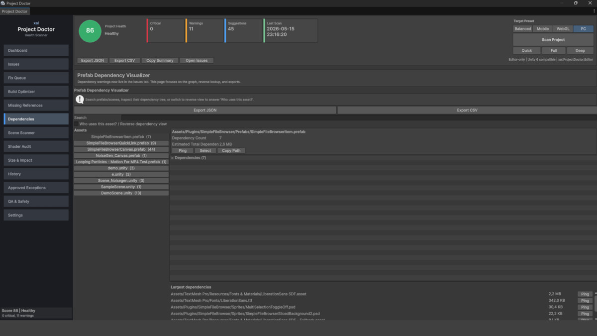 Project Doctor PRO - Health Scanner, Build Optimizer & Missing Reference Finder