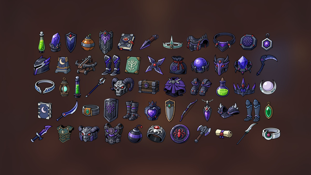 Shadow Assassin Equipment Relics Dark Magic Icons Pack RPG Strategy Adventure