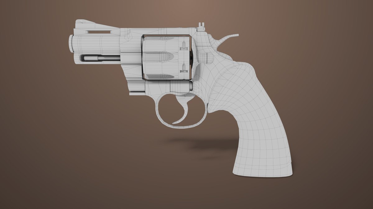Revolver 05 Small Silver with Bullet URP HDRP Textures