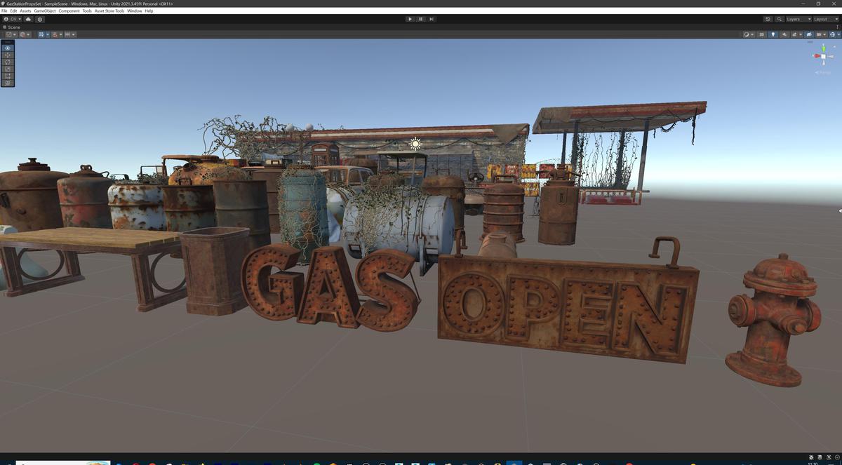 Post-Apocalyptic Junkyard Rusty Gas Station Props Pack (217 3d assets)